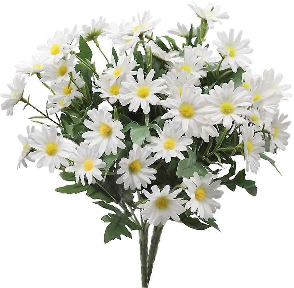 2 Bouquets Artificial Daisy Flowers 24 Heads Each, Rural Style Simulation Colorfast Plastic Flowers (White)