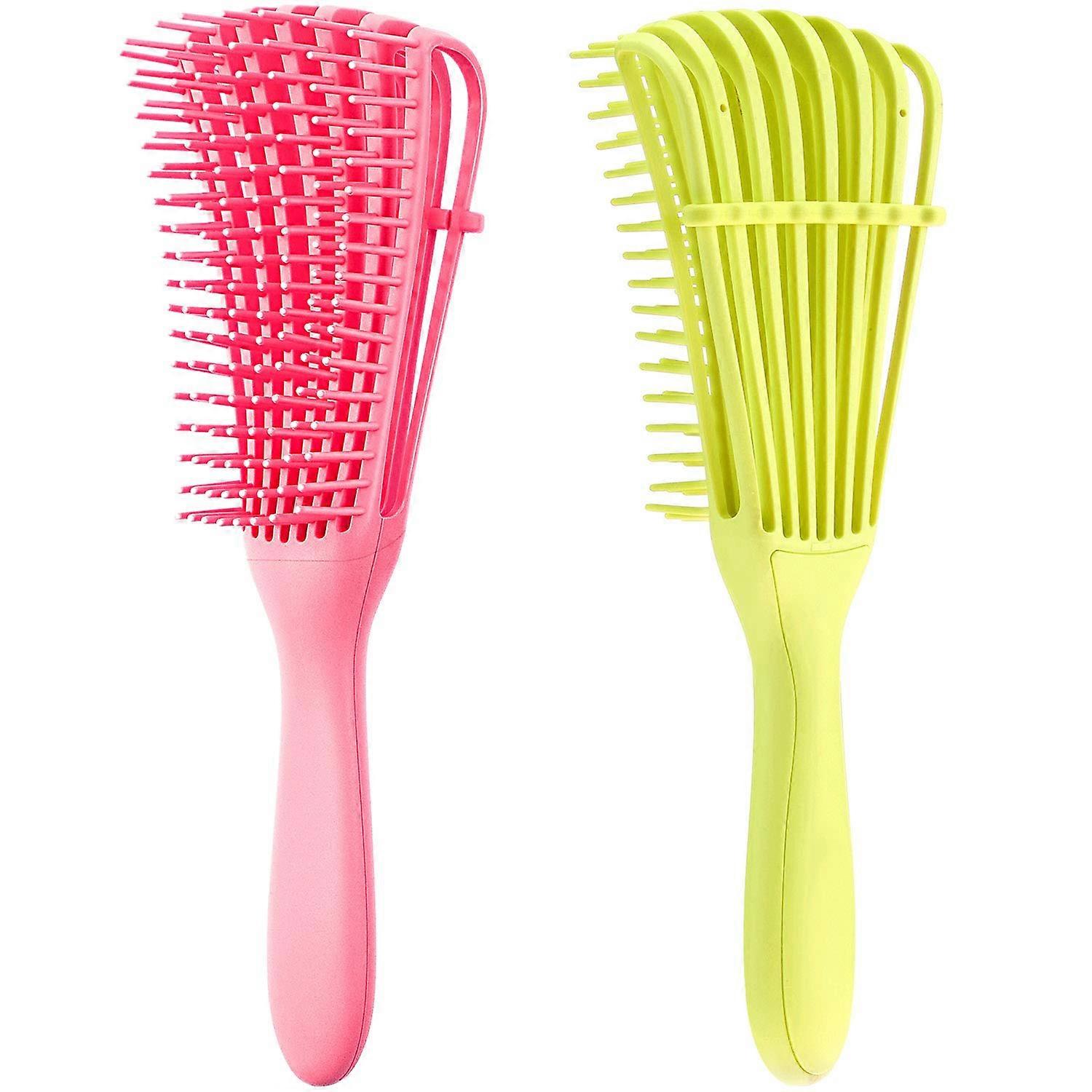 2-częściowa szczotka do rozczesywania włosów afroamerykańskich / afrykańskich teksturowanych od 3a do 4c perwersyjnych falistych / kręconych / kręconych / kręconych / mokrych / suchych / olejowych / grubych / długich włosów, węzłów rozczesujących 