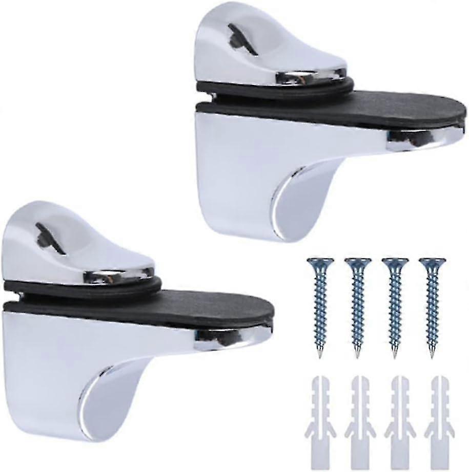 2 Pcs Glass Shelf, Support Adjustable Glass Shelf Bracket Polished Chrome Wall Mount-WG