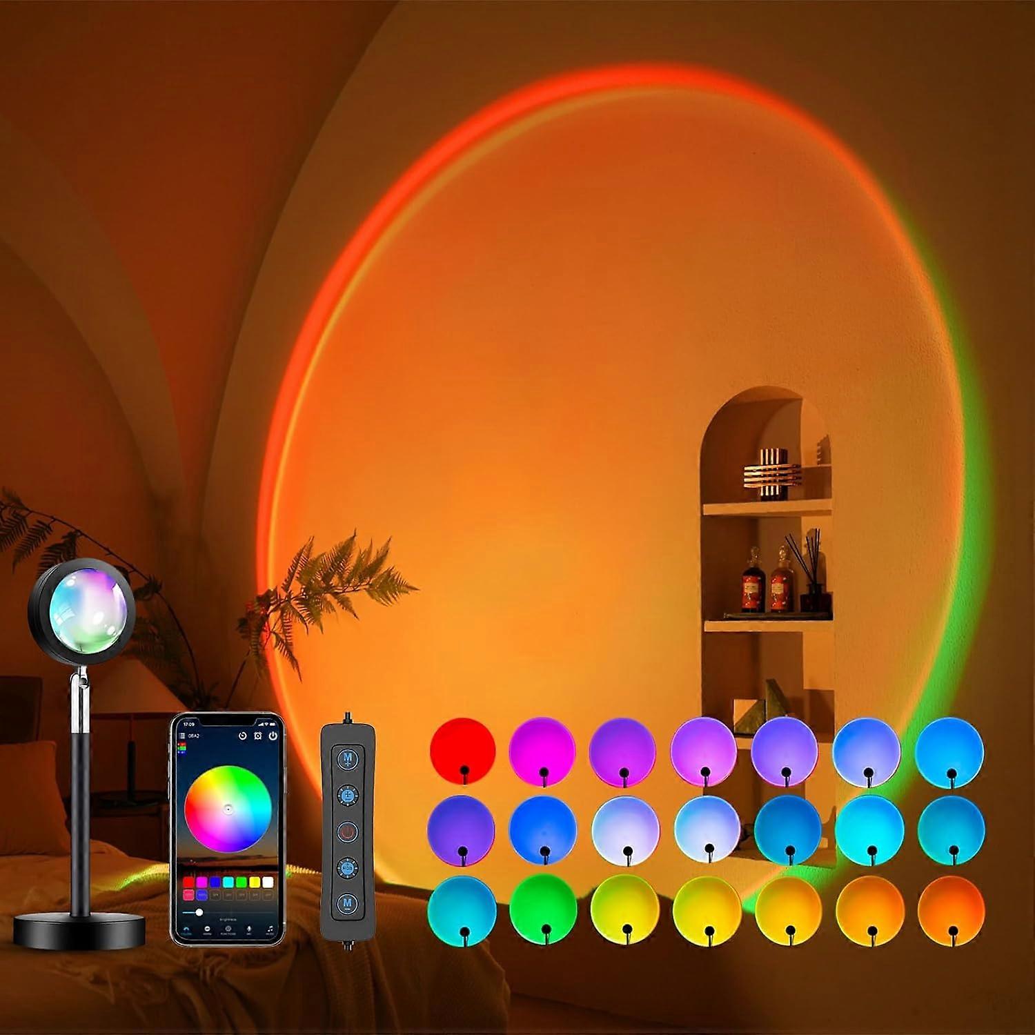 Sunset Lamp Projection, Not Only 21 Colors Sunset Lights, 180 Degree Rotation Led Light, Push Button Switch - APP Control Projector for Party Bedroom