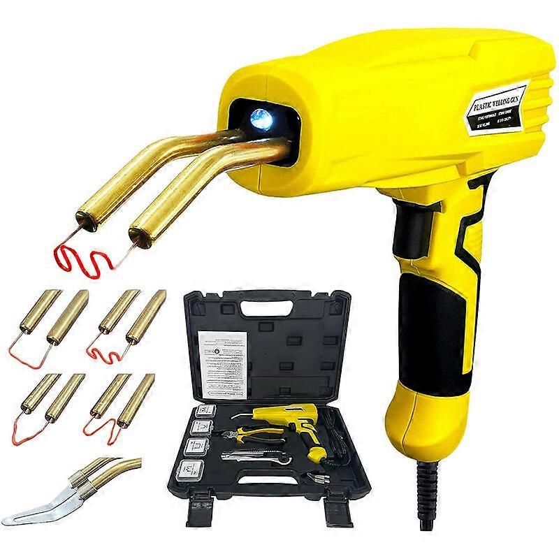100W Car Bumper Kit Plastic Welding Machine Pliers Utility Knife Smoothing Sheet Flat/M-Shaped/V-Shaped/Wave Staples Yellow, EU Plug