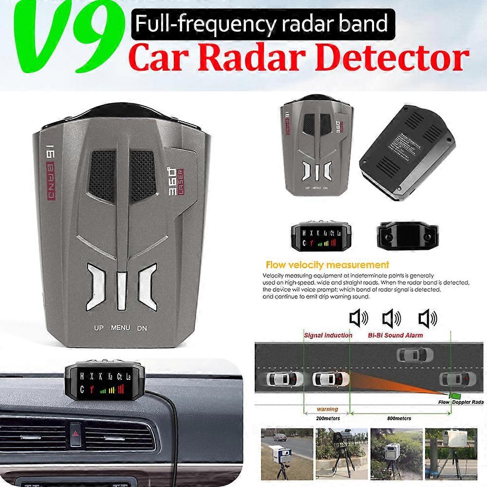 V9 Car Trucker Speed 360 Degrees Vehicle Radar Detector Voice Alert Warning 16 Band Auto LED Display English / Russian Version