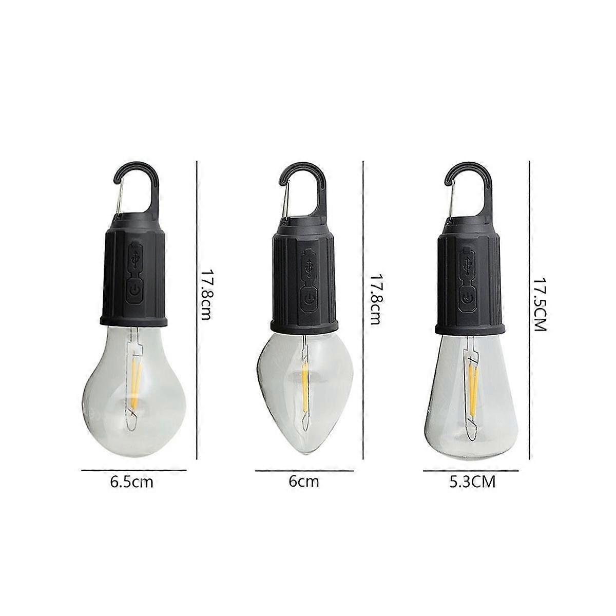 Outdoor LED String Light with Hook 400MAh Type-C USB Bulb 3 Modes Waterproof Camping Lantern Hangin