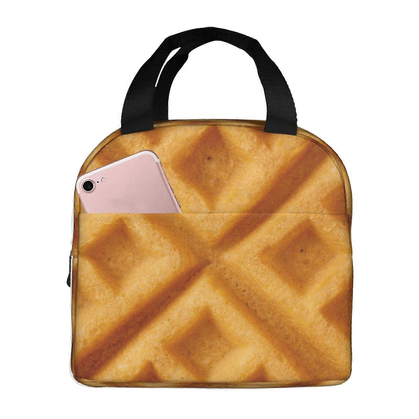 Waffles Pattern Lunch Bag Reusable Insulated Lunch Box Kawaii Waterproof Lunch Tote For Women Men Office Work Picnic