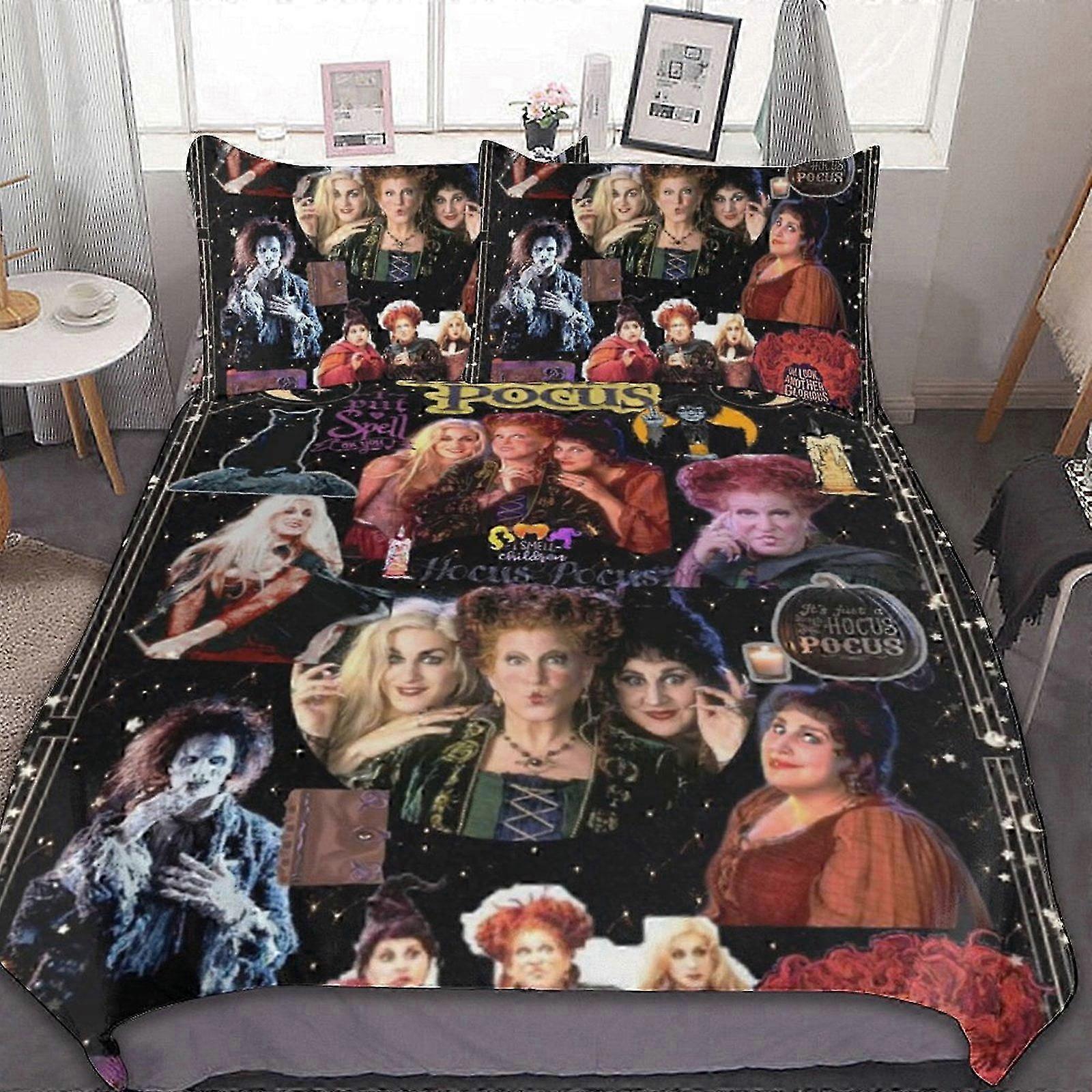 n2126 Lençóis Hocus Pocus3 Peças Conjunto de Capa de Colcha Conjunto de Cama Macia Capa de Edredão + Travesseiro ams Home Capa de Cama (1 Capa de Edredão e 2 Fronhas) Cama