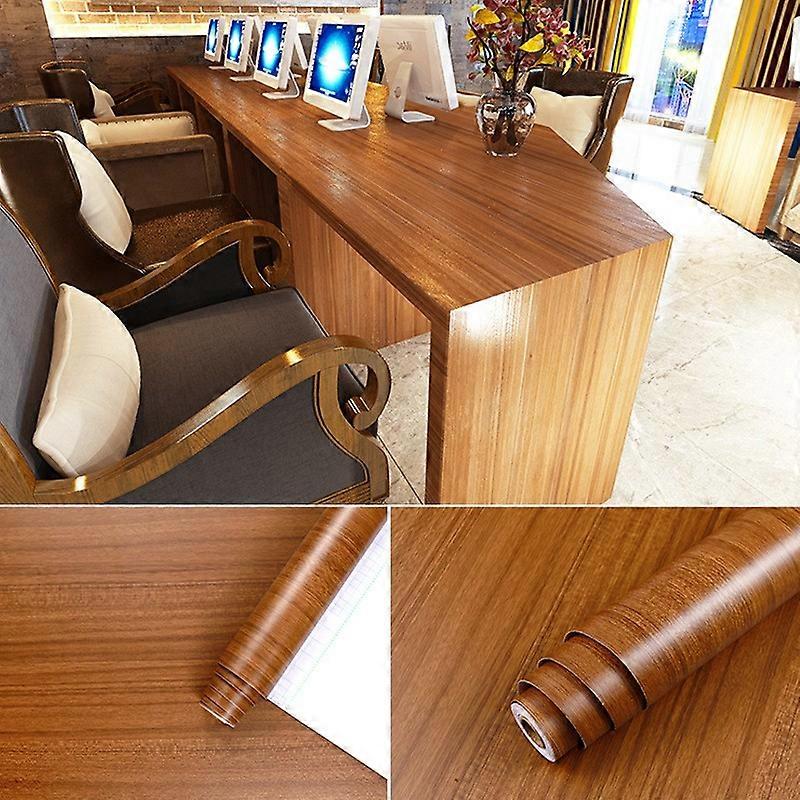 Self-Adhesive Wood Grain Contact Paper Wall Stickers for Shelf Liner Dresser Drawer Locker Sienna 410x0.3mm about 3m/roll