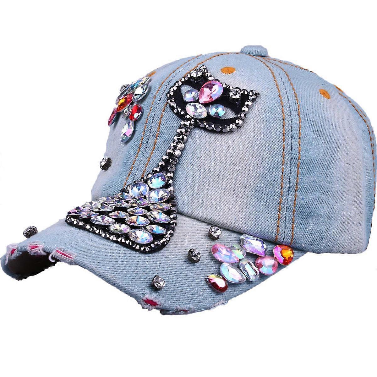 Kitty Diamond Denim Baseball Cap Embroidery Snapback Hats