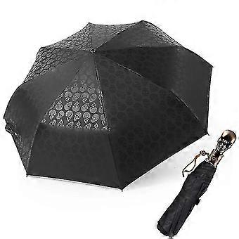 Retro Skull Umbrella Anti-uv Sun Protection Automatic Folding Bumbershoot(Black)