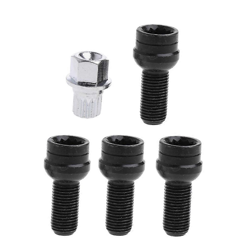5Pcs Vehicle Wheel Anti-Theft Lock Lug Nuts for Key Screws Socket Tool for Most