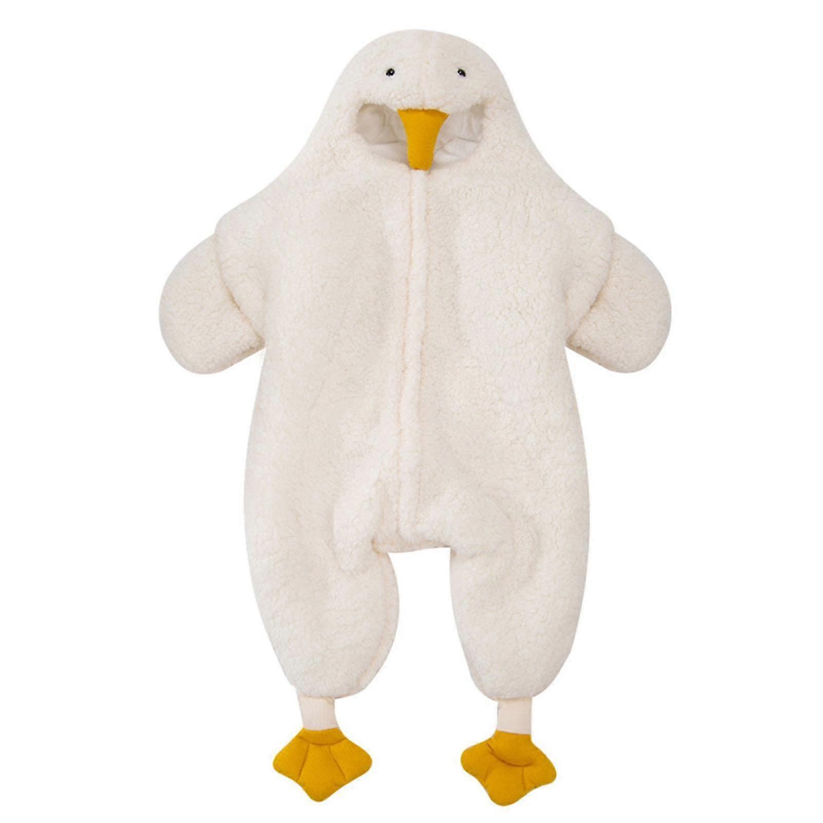 White Goose Baby Onesie - Warm and Cute Style, Practical Wool Polyester Jumpsuit for Winter