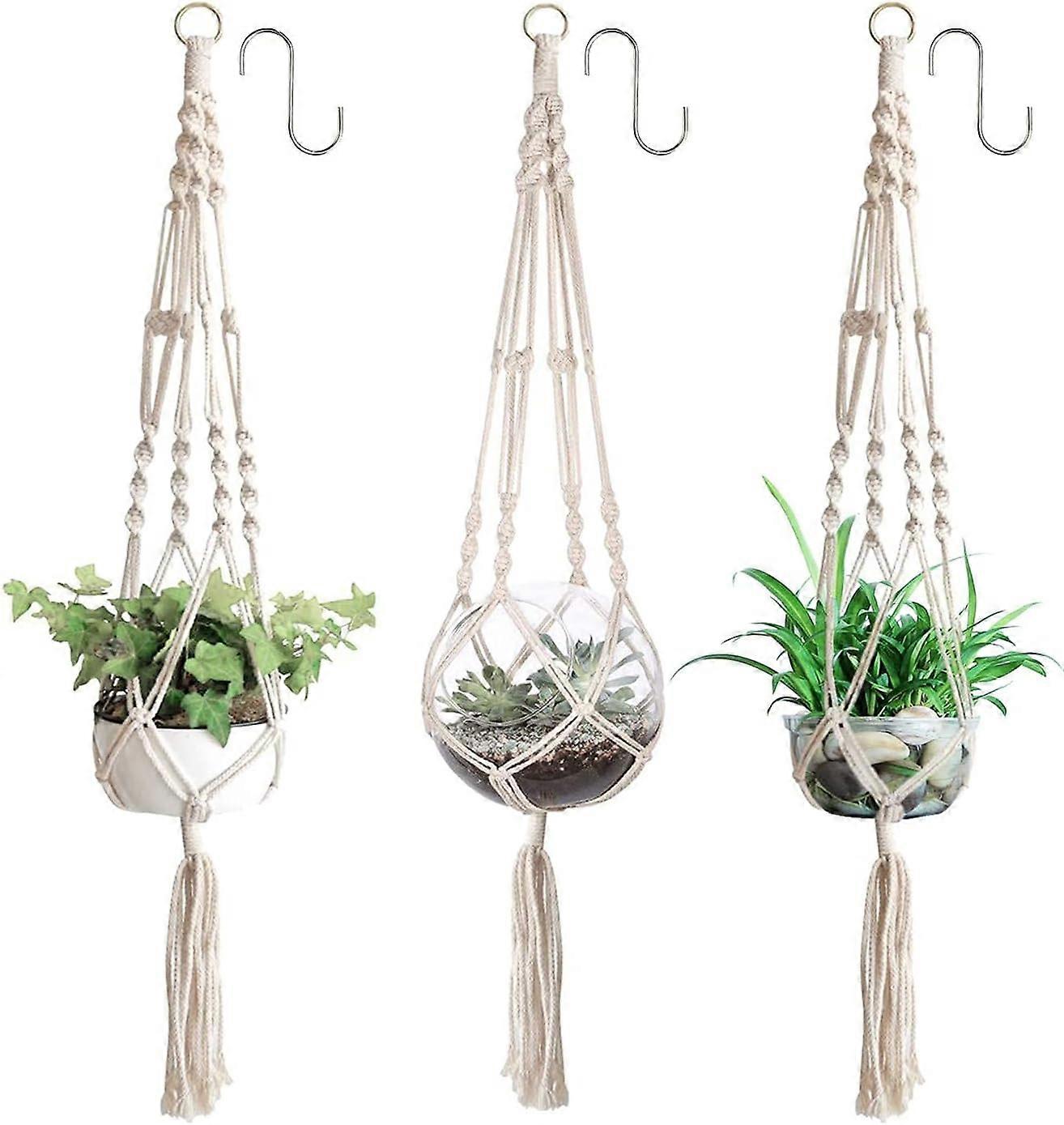 3 x Plant Hanger, Macrame Hanging Basket, Hanging Flower Pot with Cotton Rope, Flower Hanger, Plant Hanger for Indoor Outdoor Ceilings Balconies Wall 