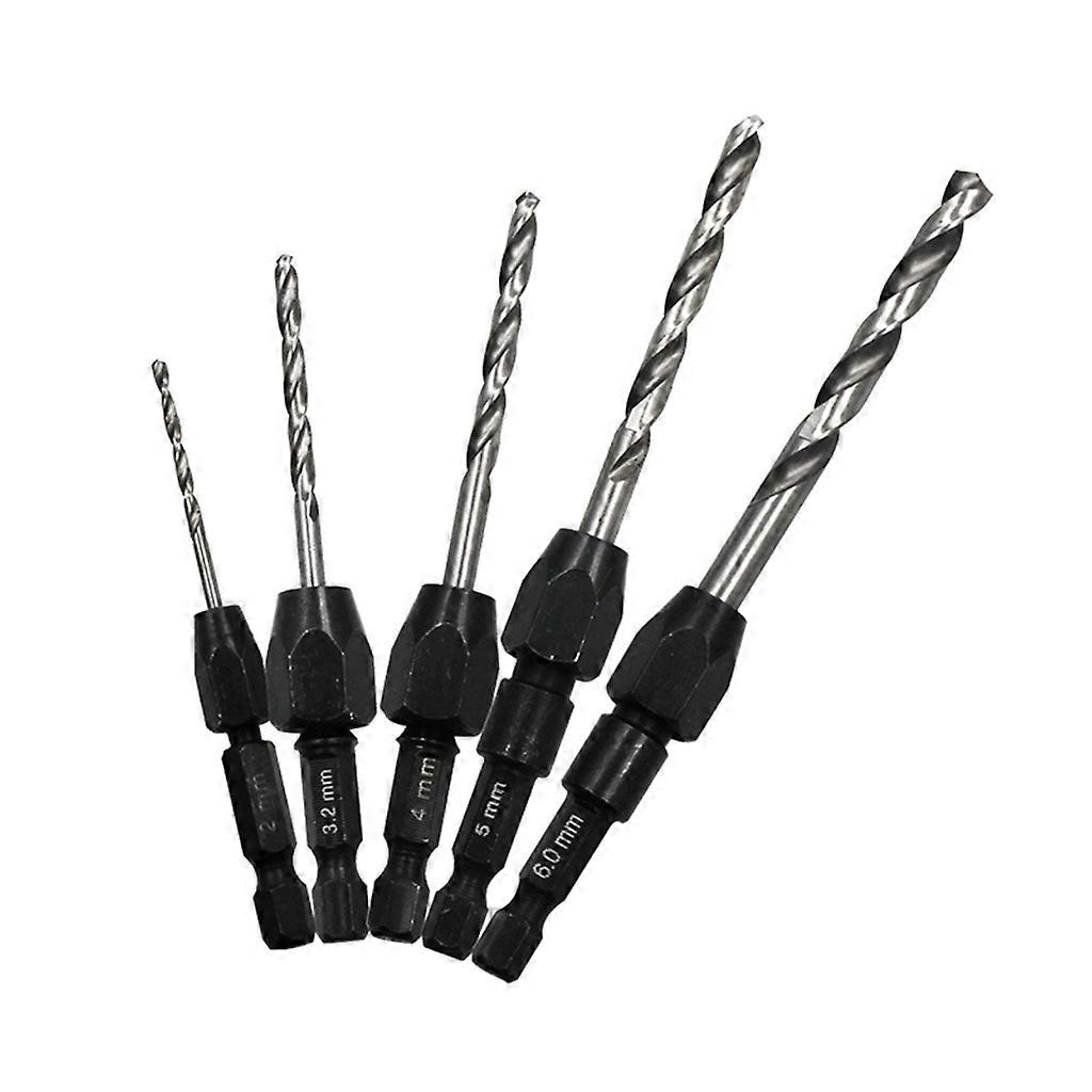 5x Quick Change Drill Bit Metric 2mm to 6mm Hexagon Shank for Wood Woodworking