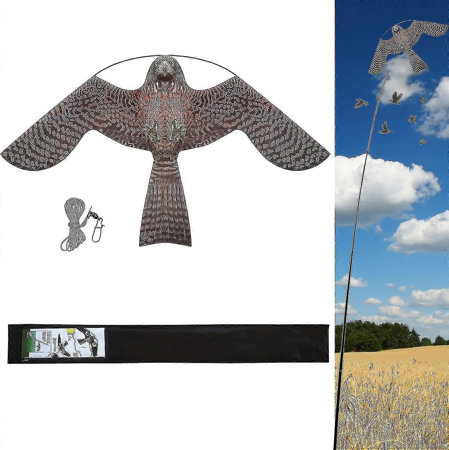 Bird Hawk Flying Kite With Pole Crops Farm Protector Bird Scarer Flying Kite