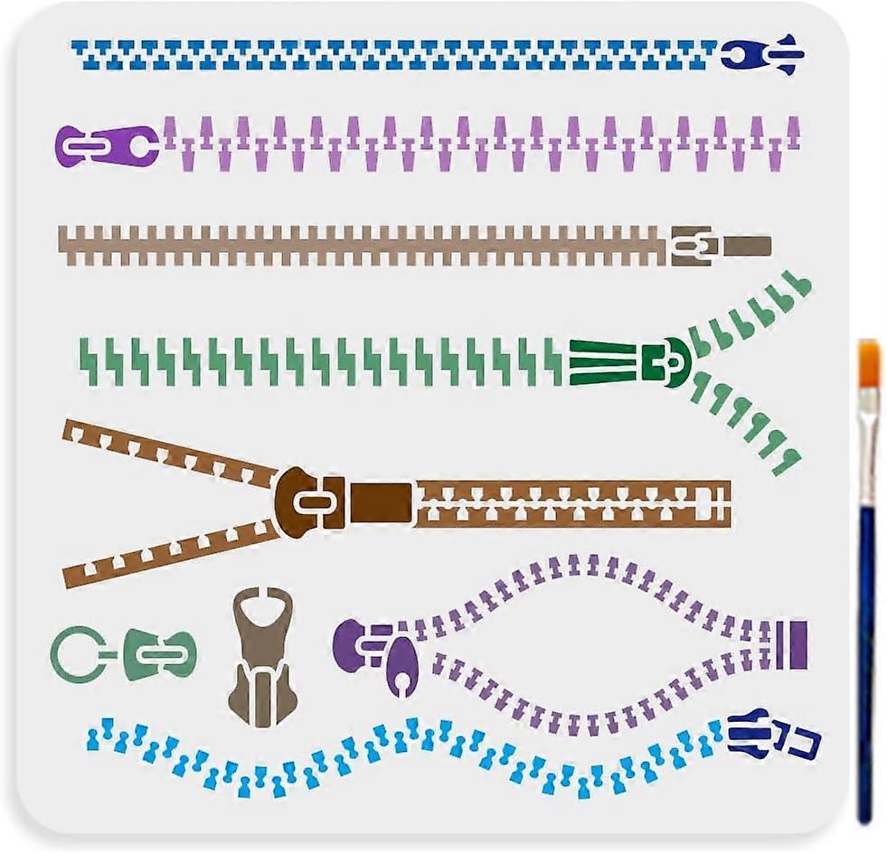 Zipper Painting Template 11.8x11.8inches Multiple Reusable Zipper Pattern Templates 9 Garment Zipper Closure PET Hollow Out Drawings for DIY Making Pa