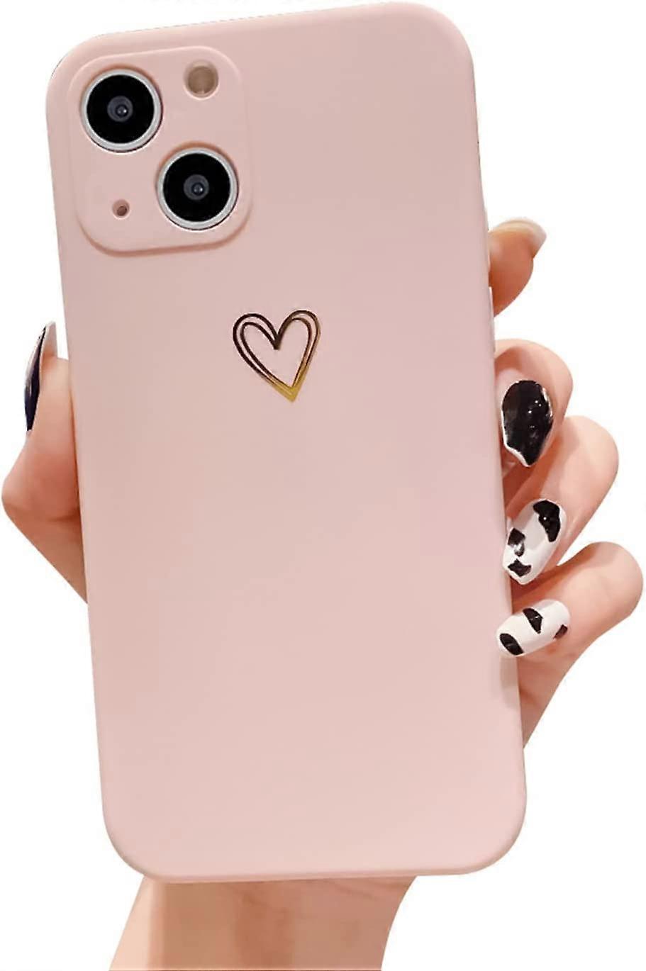Compatible for iPhone 14 Plus Case for Soft Silicone Gold Heart Pattern Slim Protective Case for Women Girls for iPhone 14 Plus 6.7 Inch-Brown
