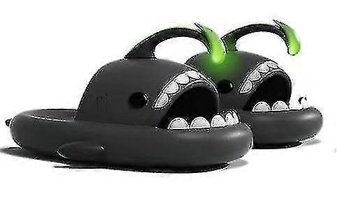 Sharkicks Pro - Nuclear Kaiju Shark Slides Nero / Eu 38-39 Shark Slides Pantofole Glow In The Dark Super Soft Comfy Antiscivolo
