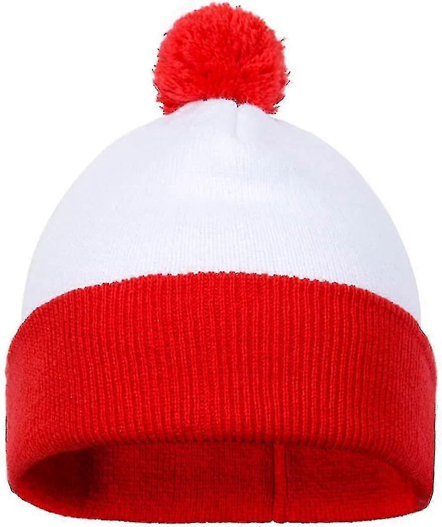 Red White Cuff Knit Beanie Hat Knitted Fabric Hat For