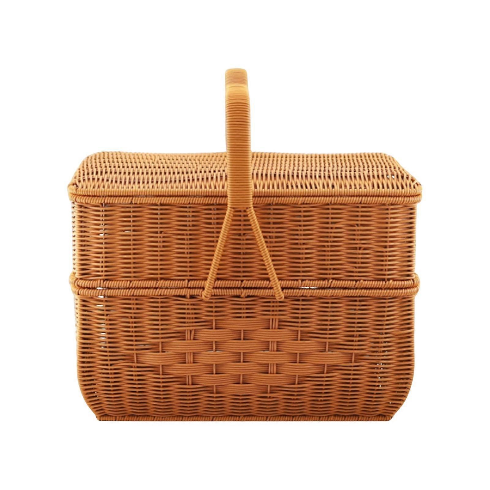 Double Layer with Handles and Cover Picnic Basket for Camping Food Beverage