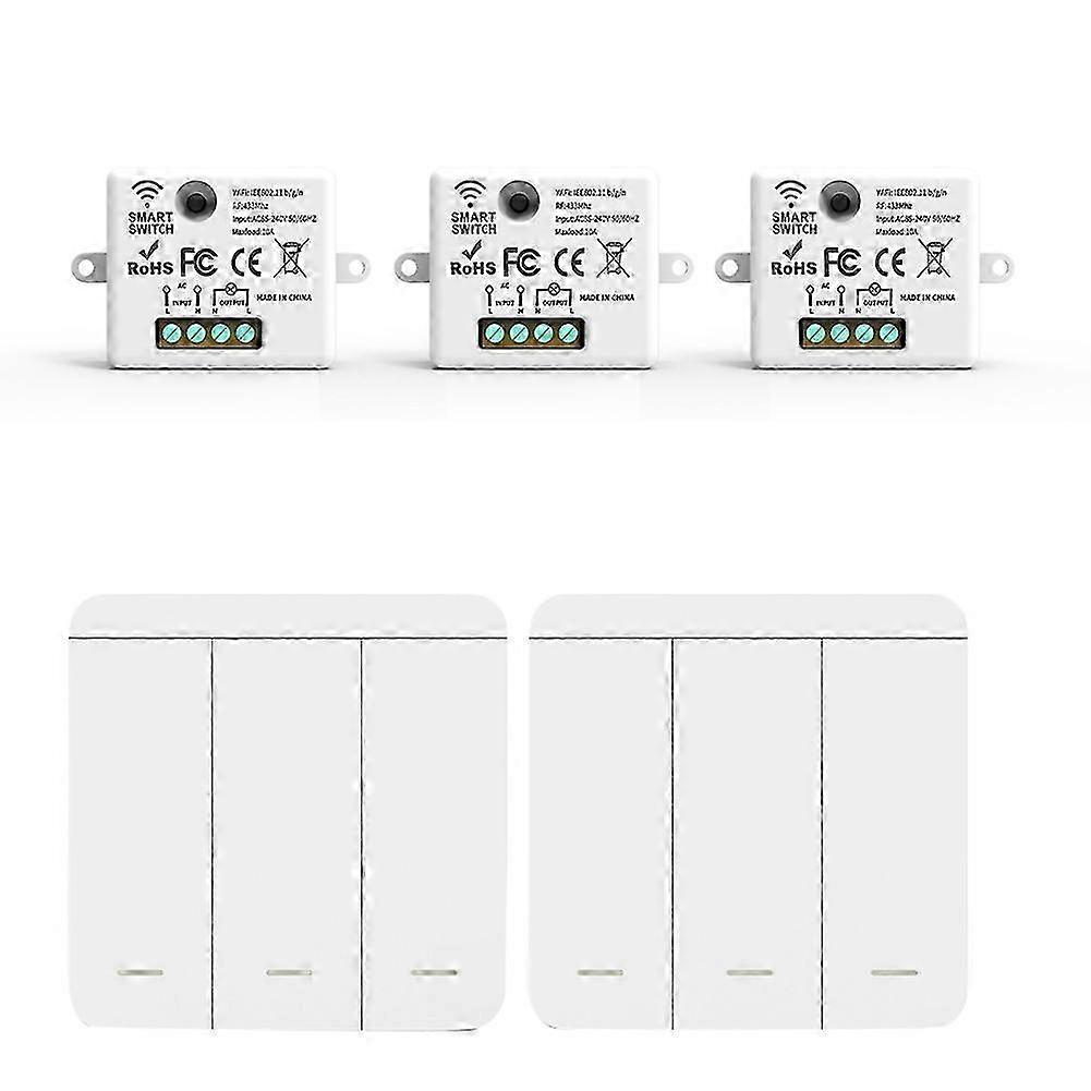 3PCS Wireless Light Wall Switch RF 433Mhz Relay Receiver with 2x 3Gang Panel Switch LED Remote Contr