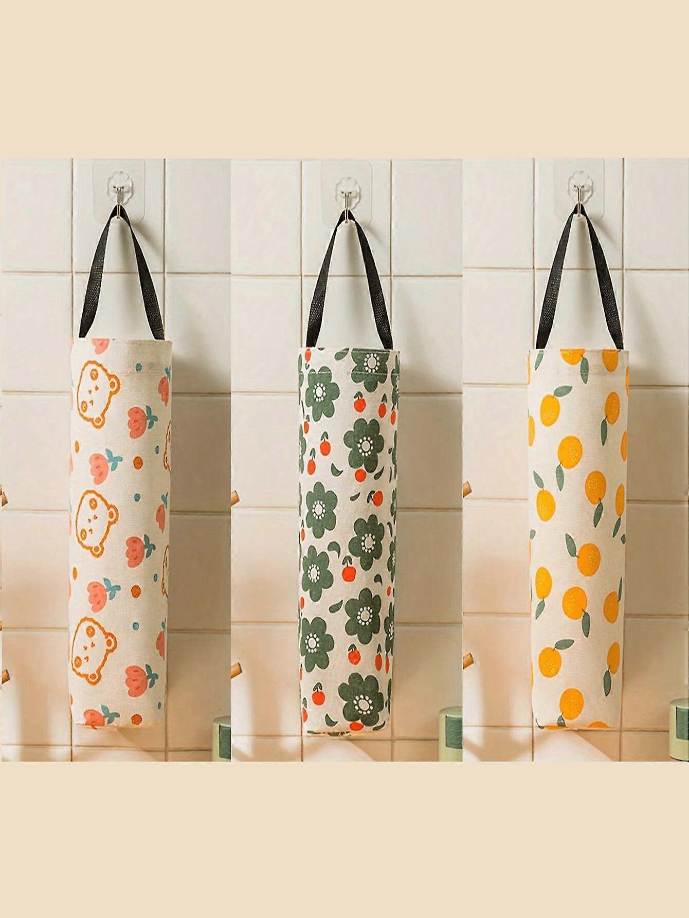 1pc Wall-Mounted Garbage Bag Holder And Storage Box With Cute Fresh Cartoon Design, Removable, Foldable And Made Of Linen Material, Easy For Organizin