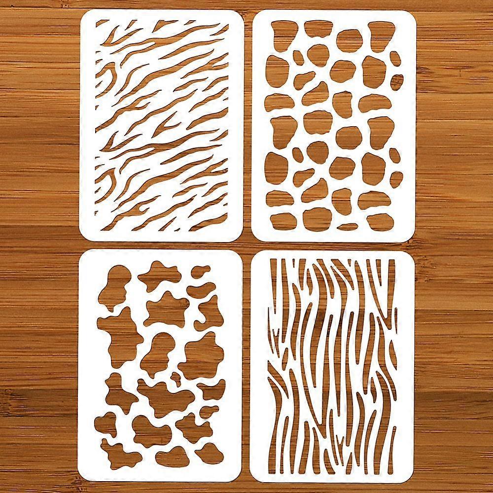 4 Pcs 4 Styles Animal Texture Painting Stencils 11.69x8.27 Inch Reusable DIY Art and Craft Stencils Hollow Out Drawing Painting Template for Painting