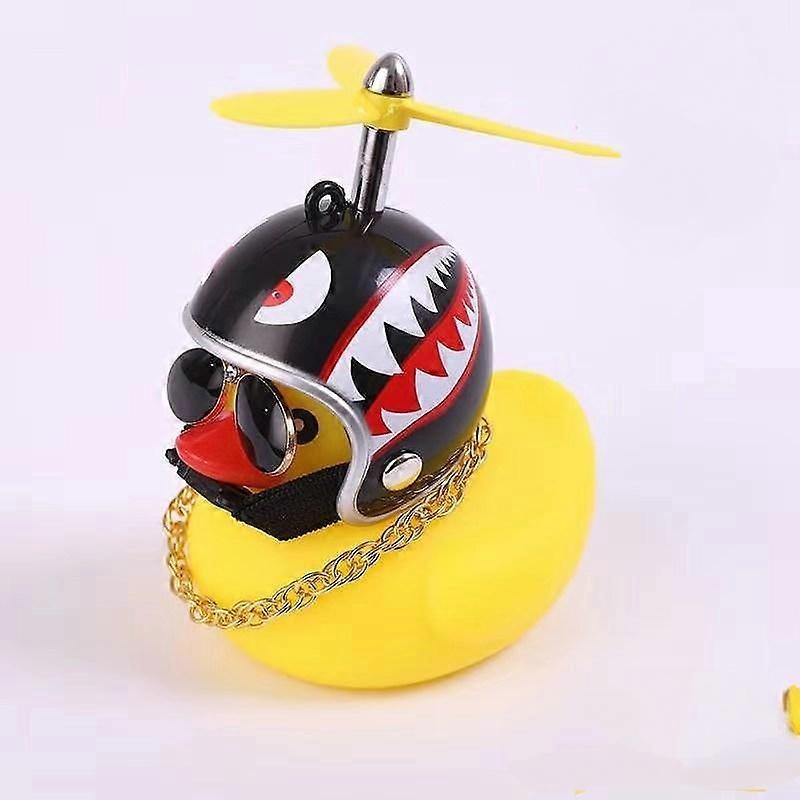 Rubber Duck Toy Car Ornaments Yellow Duck Car Dashboard Decorations Squeeze Duck Bicycle Horns with Propeller Helmet2Pieces-007