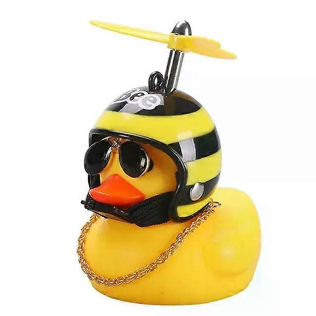 Rubber Duck Toy Car Ornaments Yellow Duck Car Dashboard Decorations Squeeze Duck Bicycle Horns With Propeller Helmet