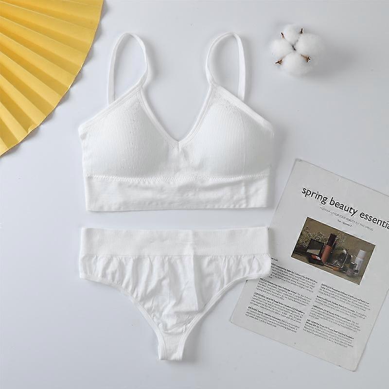 Women Tops & Thongs Set Seamless Tank Top Underwear Suit Ladies G-string Plus Size Bra Set Female Soft Crop Top Lingerie Set Size M-L