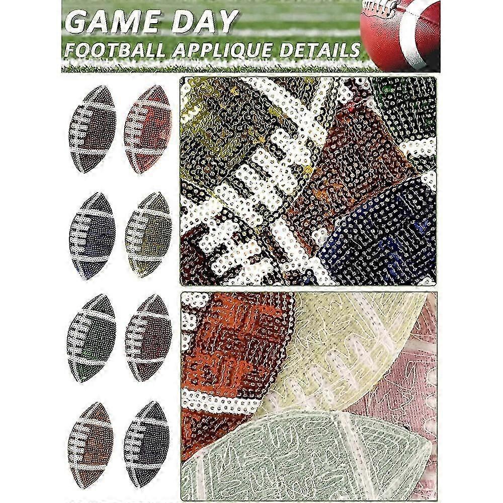 9 Pack Sequin Football Patches,Trucker Hat Patches,Iron on Rugby Fabric Patches