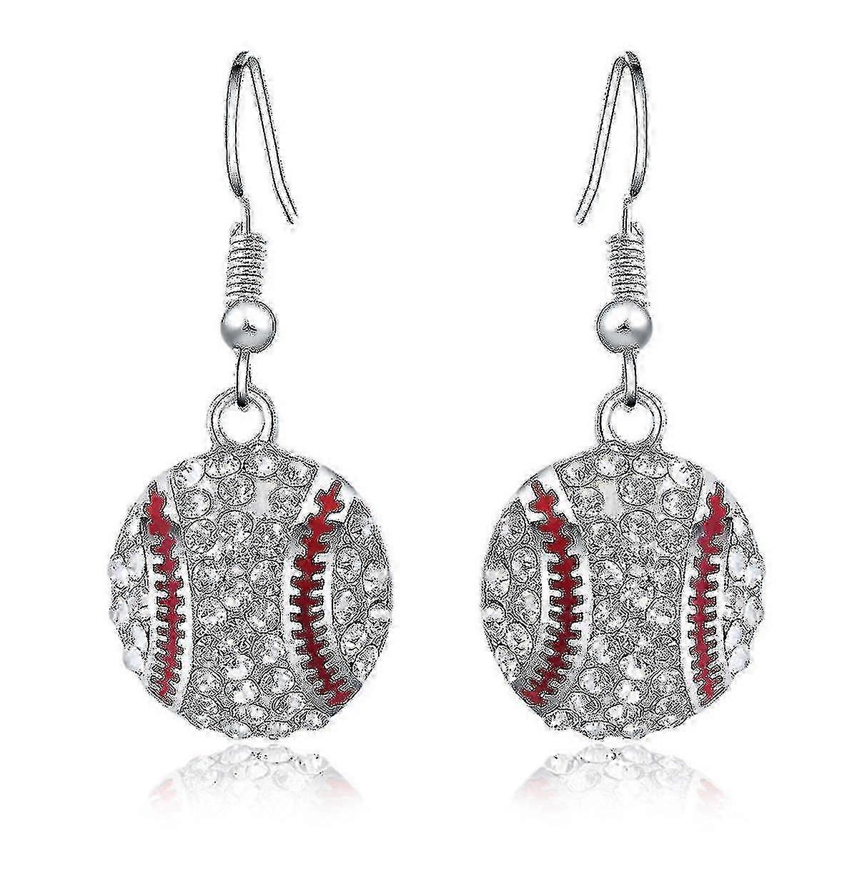 Rhinestone Silver Round Baseball Drop Earrings