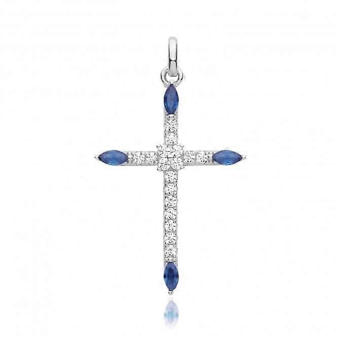 Acotis Silver Pendant Rhodium Plated Zirconia Cross Blue G61130S