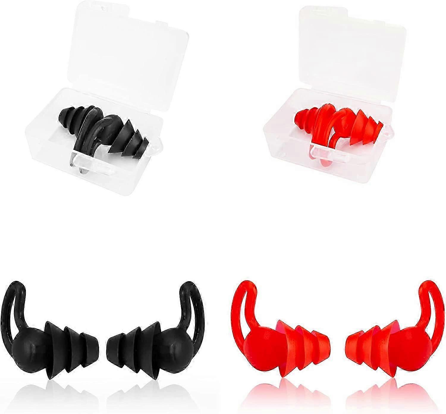 Swimming Ear Plugs,2 Pairs,Black + red,Waterproof Reusable