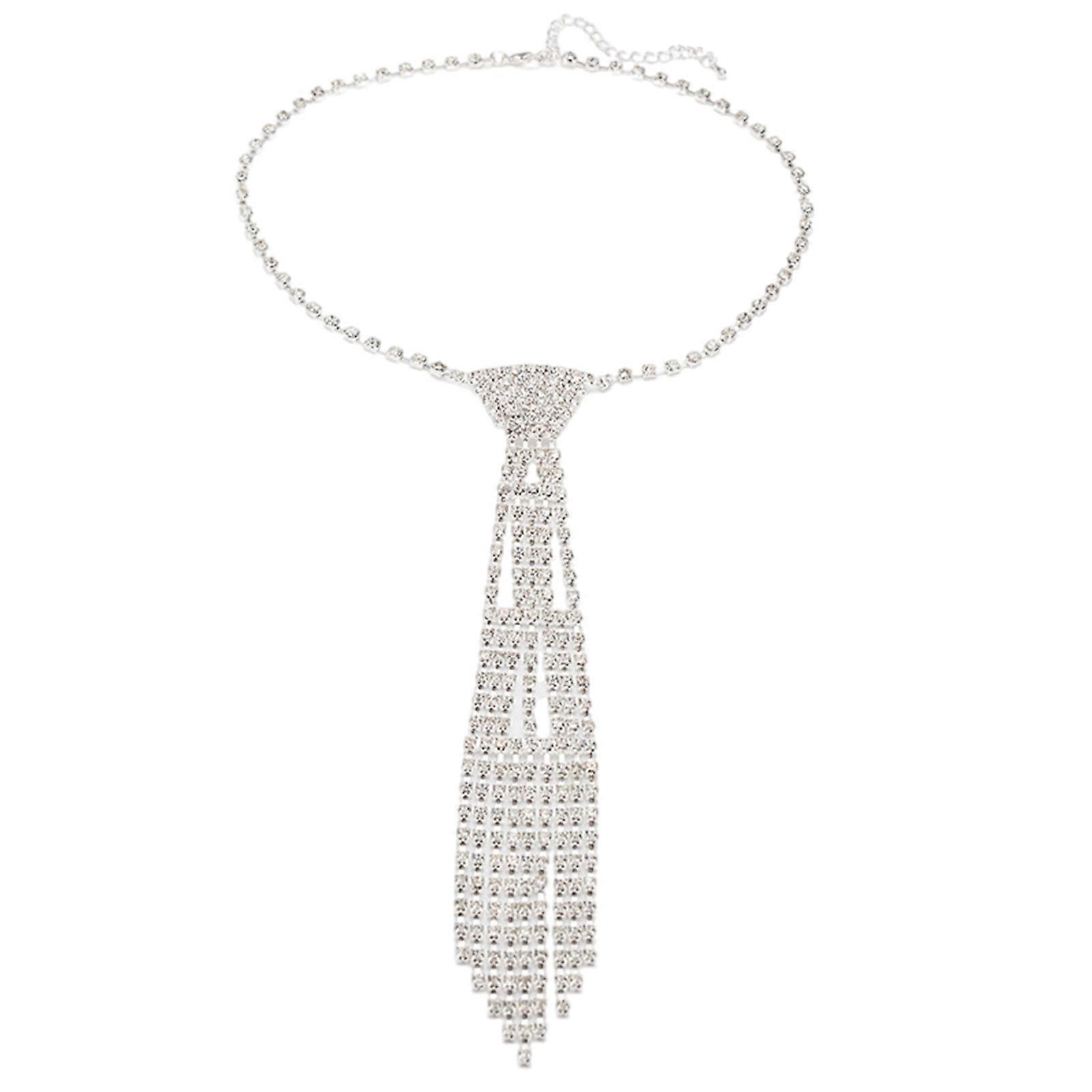 Collier de cravate élégant avec strass en cristal pour la plupart des occasions, cravate de mariage uniforme, cravate à chaîne ornée de bijoux punk, cravate argentée