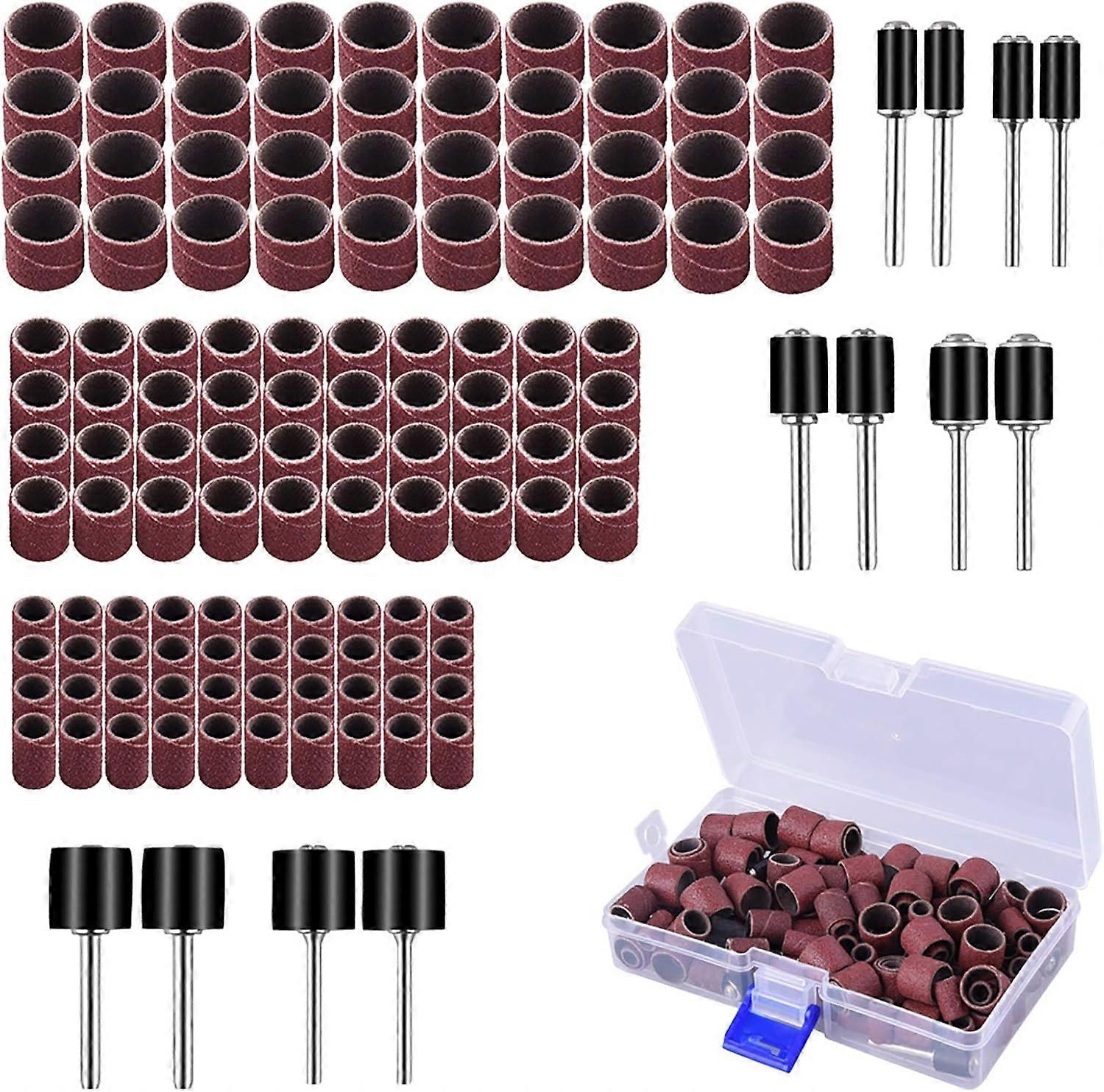 132 Pieces Rubber Sanding Drum with Free Box, Including 120 Pieces Sanding Bands and 12 Pieces Drum Mandrel for Dremel Rotary Tools