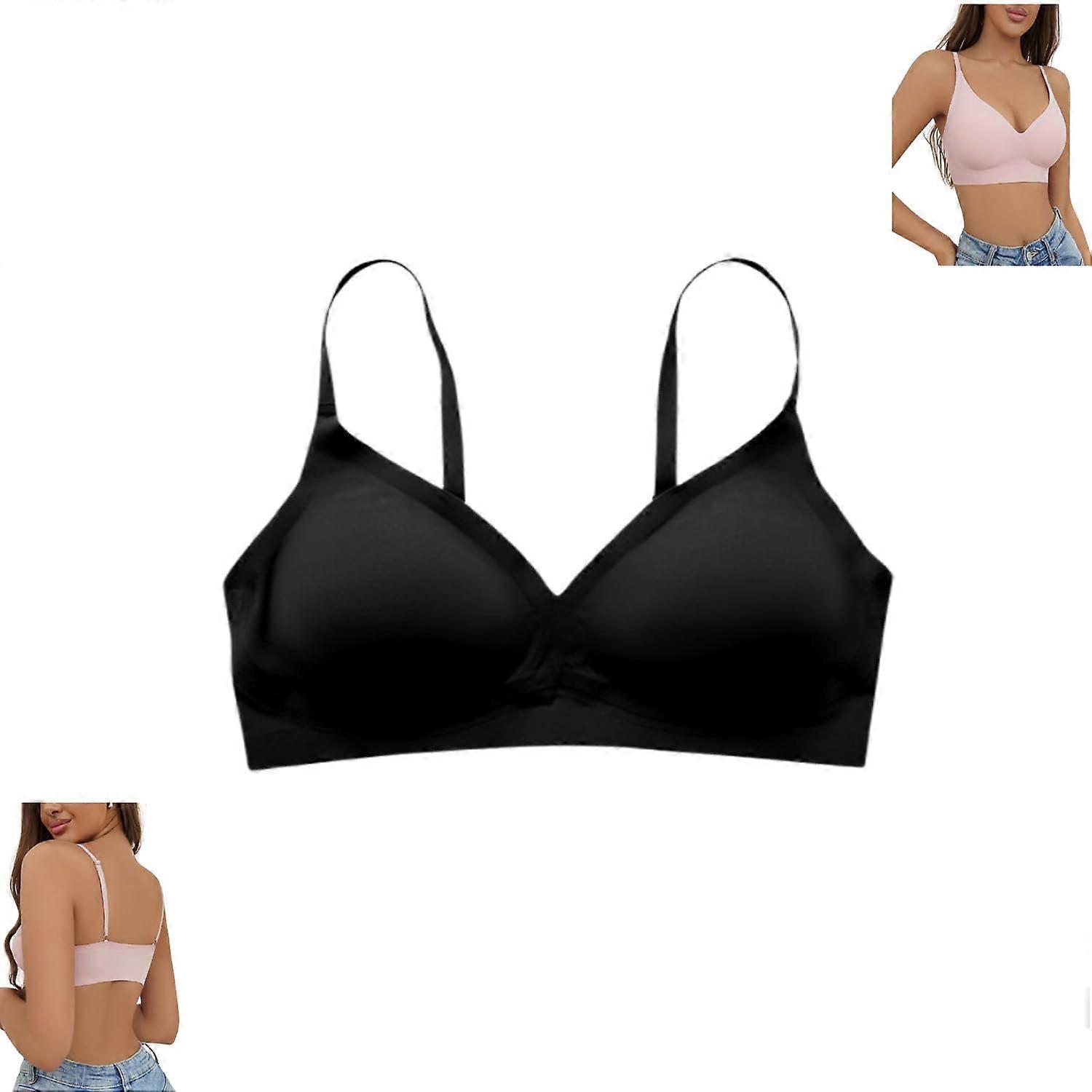 Womens Seamless Bra Full Coverage Wireless Push Up Bra for Women (Black,Medium)