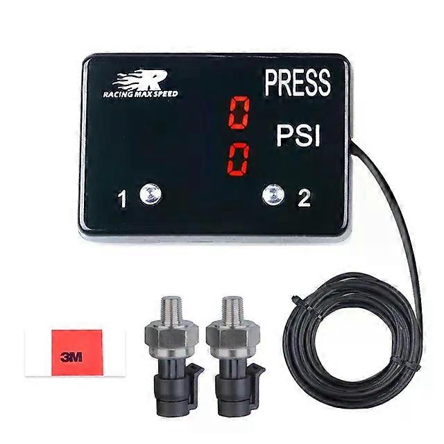 Square Dual display air pressure gauge PSI RED&Blue&White LED With 2pcs 1/8NPT pressure Sensors 0-232PSI