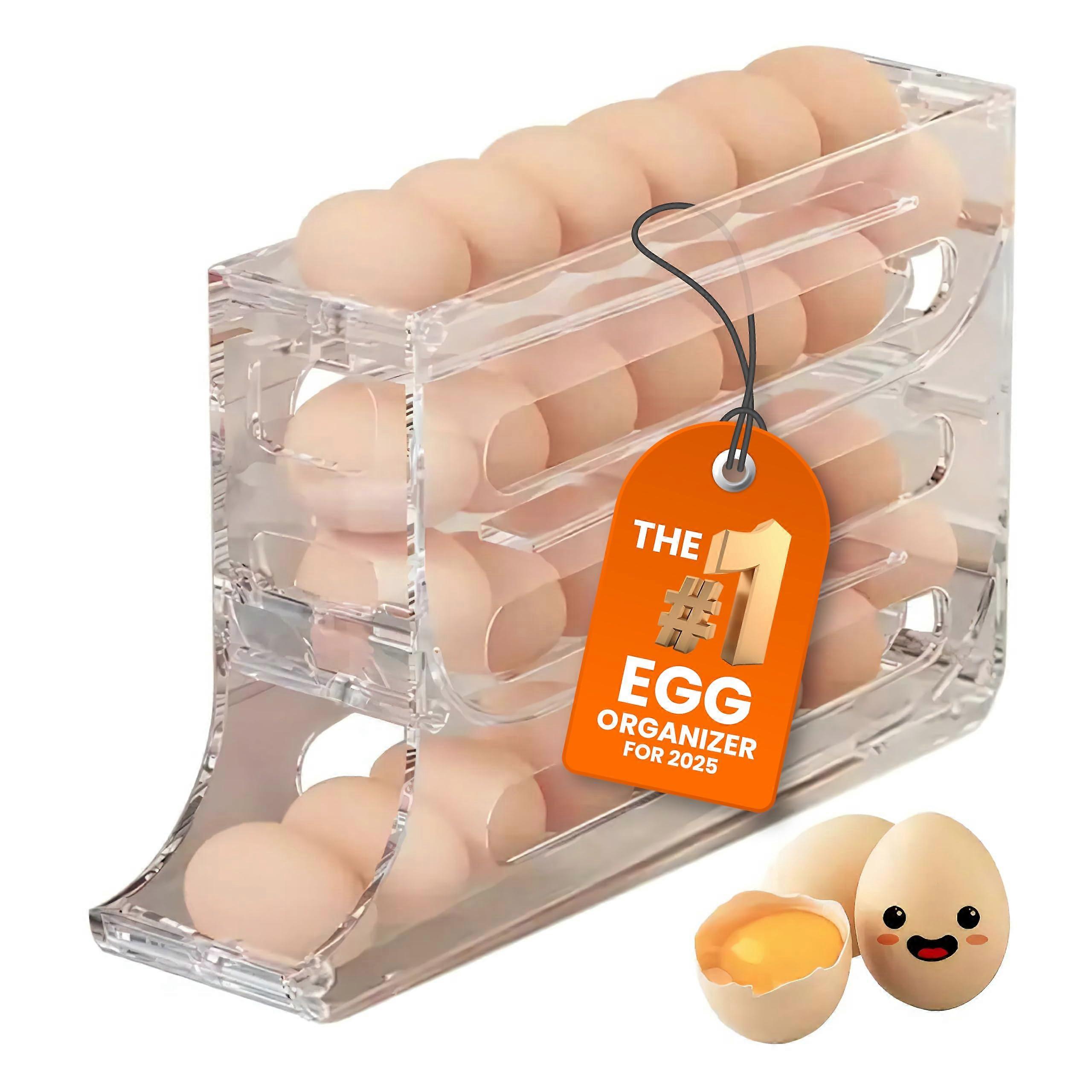 4 Tier Egg Holder For Fridge 24 Count Clear Egg Storage Container Rolling Dispenser Countertop Rack For Fresh Eggs