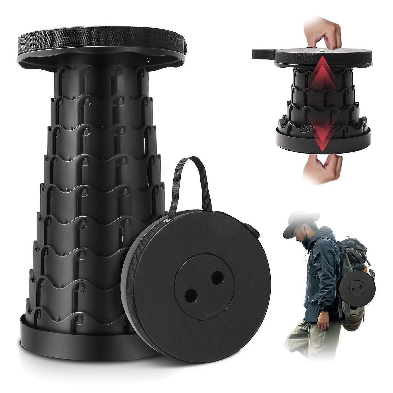 Collapsible Stool for Camping and Outdoor Use, 550lbs Capacity, Lightweight Folding Seat with Carrying Straps, Black