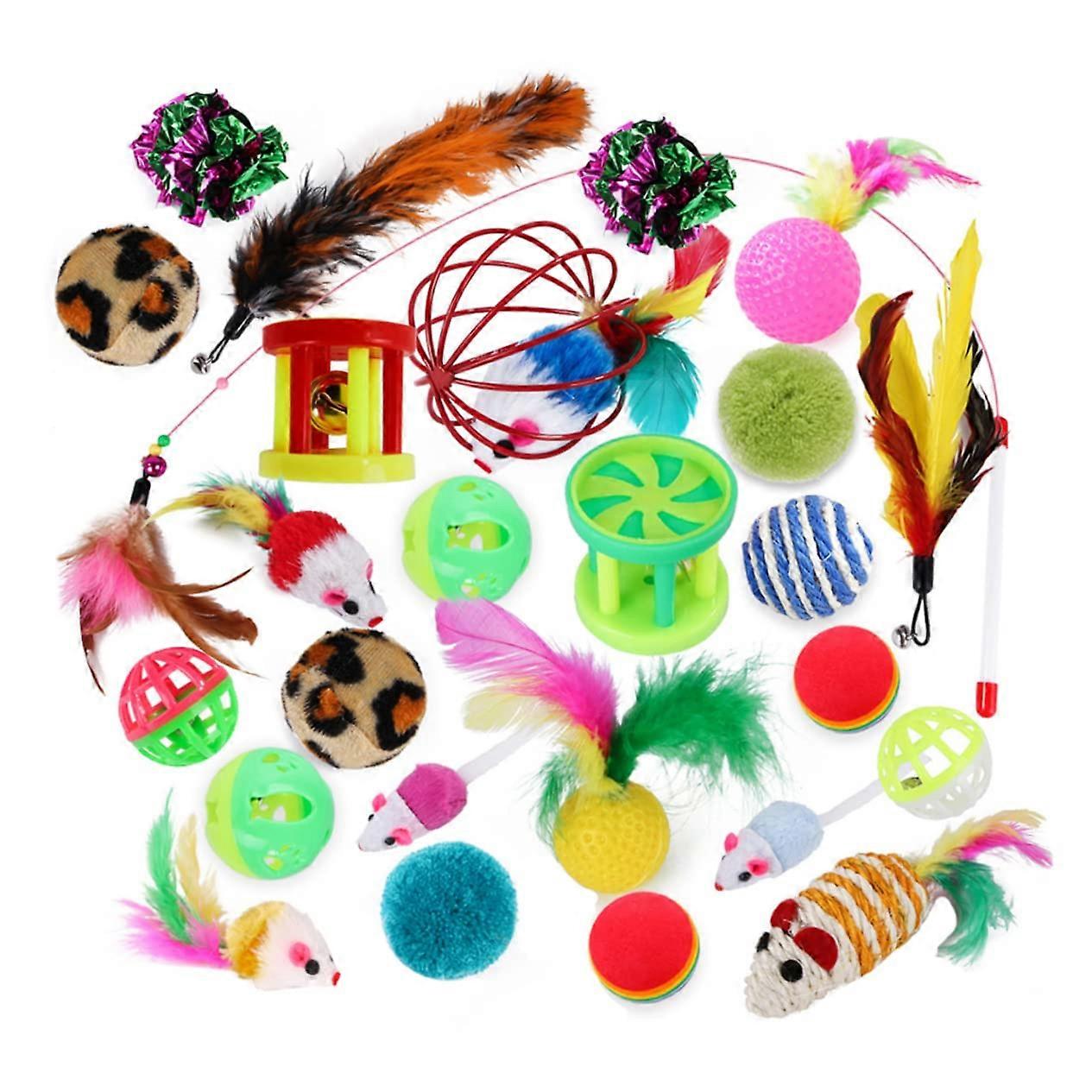 Cat Toys 26-Piece Plush Mice, Sisal Balls, Squeaky Toys Set For Kitten And Cat Entertainment