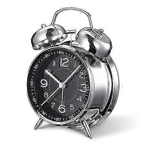 Loud Alarm Clock for Heavy Sleepers, 4 Inch Retro Twin Bell Analog Clock with Silent Quartz and Backlight, Bedside Kids Alarm Clock