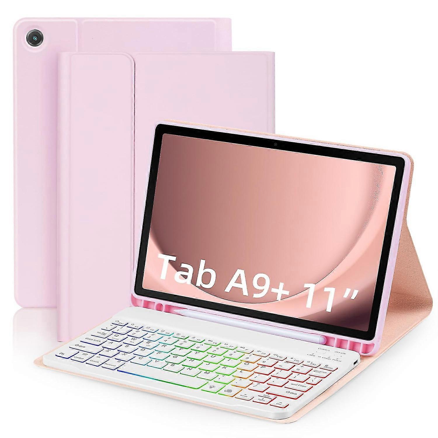 For Galaxy Tab A9+ SM-X210/ X216/ X218 Leather Tablet Case with Detachable RGB Backlit Keyboard