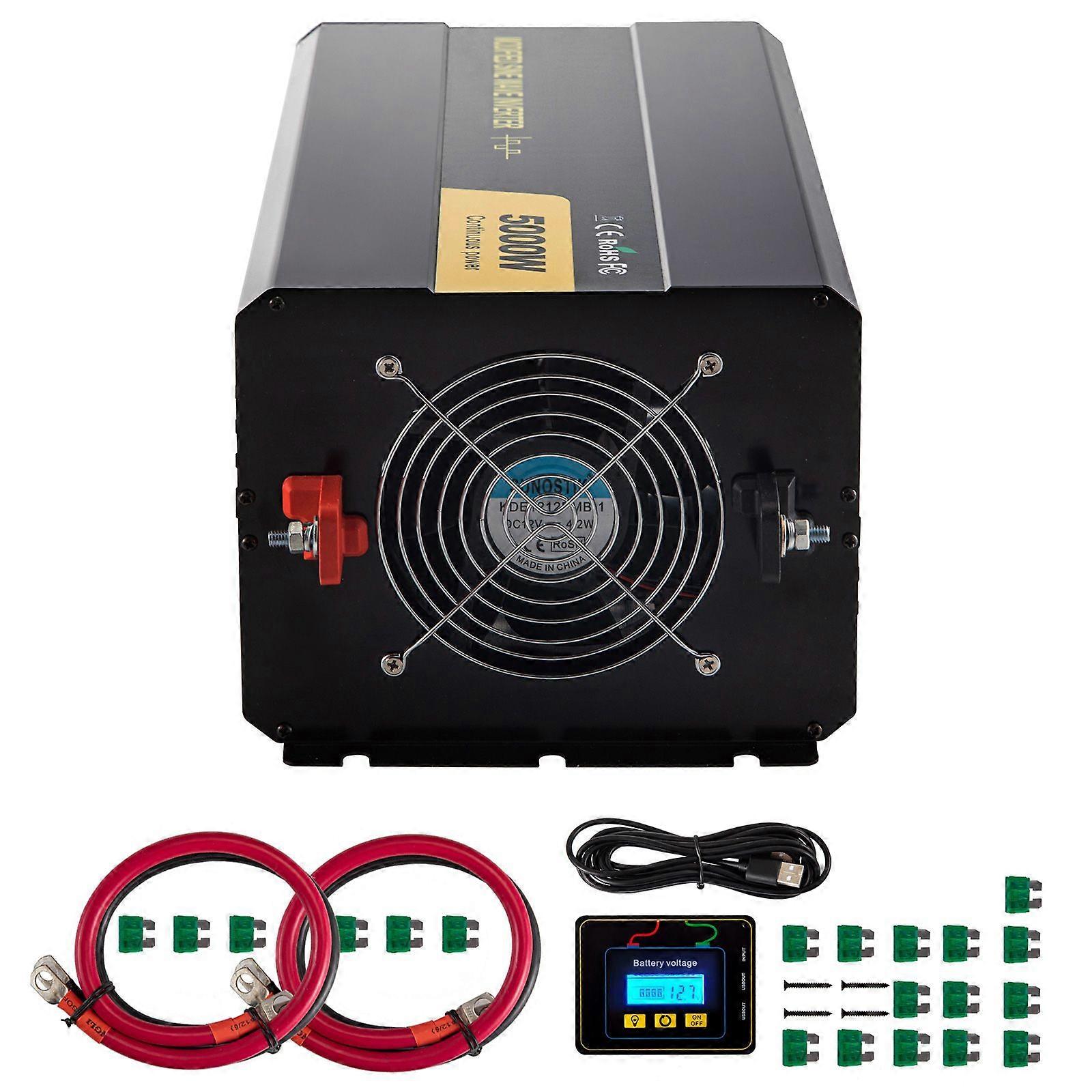 Power Inverter, 5000W Modified Sine Wave Inverter, DC 12V to AC 120V Car Converter, with LCD Remote Controller, LED Indicator
