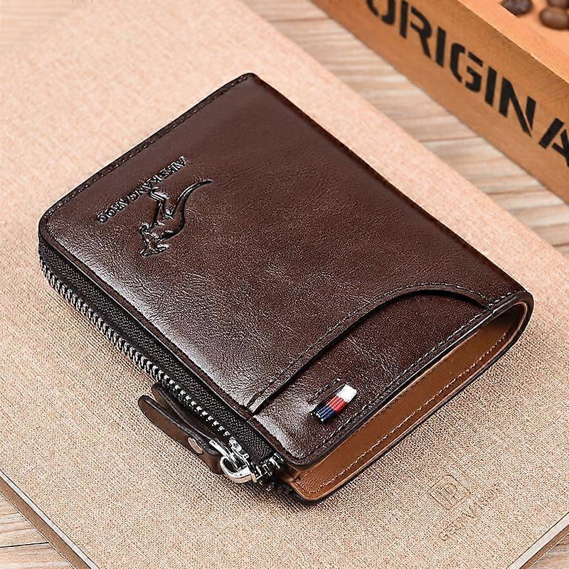 Wallets Mens Leather RFID Blocking Slim Wallet with 10 Credit Card, 2 Banknote Compartments, ID Window & Coin Pocket Minimalist Wallet-BROWN