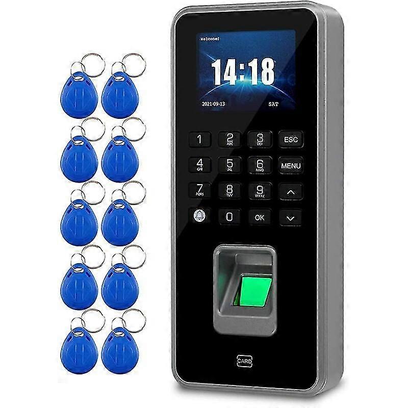 Fingerprint Access Control RFID Keypad USB Biometric Access Control System Electronic Attendant Machine + 10 Keyfobs, Gray