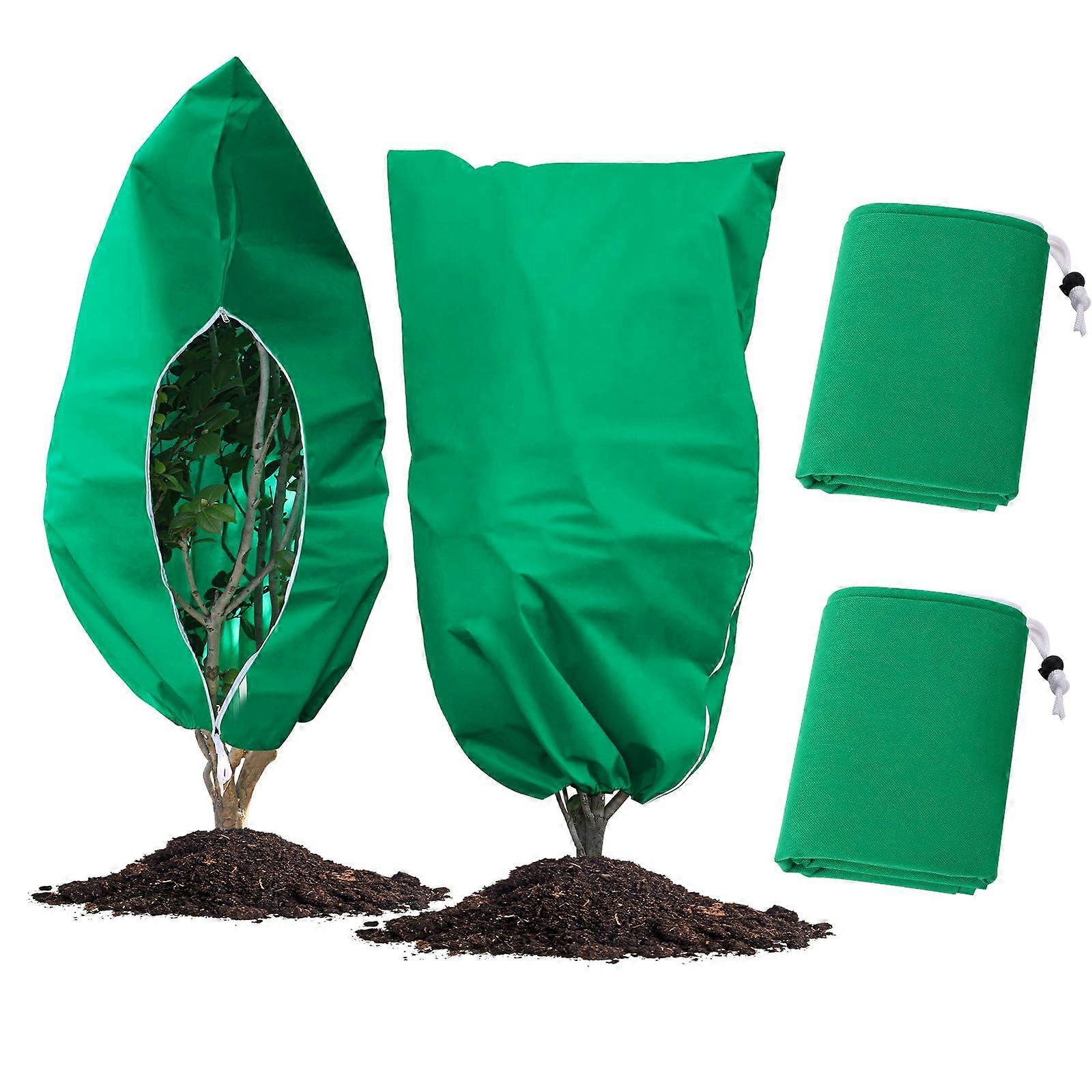 Plant Covers Reusable Thicker Frost Protection With Zipper Drawstring 70.8x47.2 In 4 Pack Green