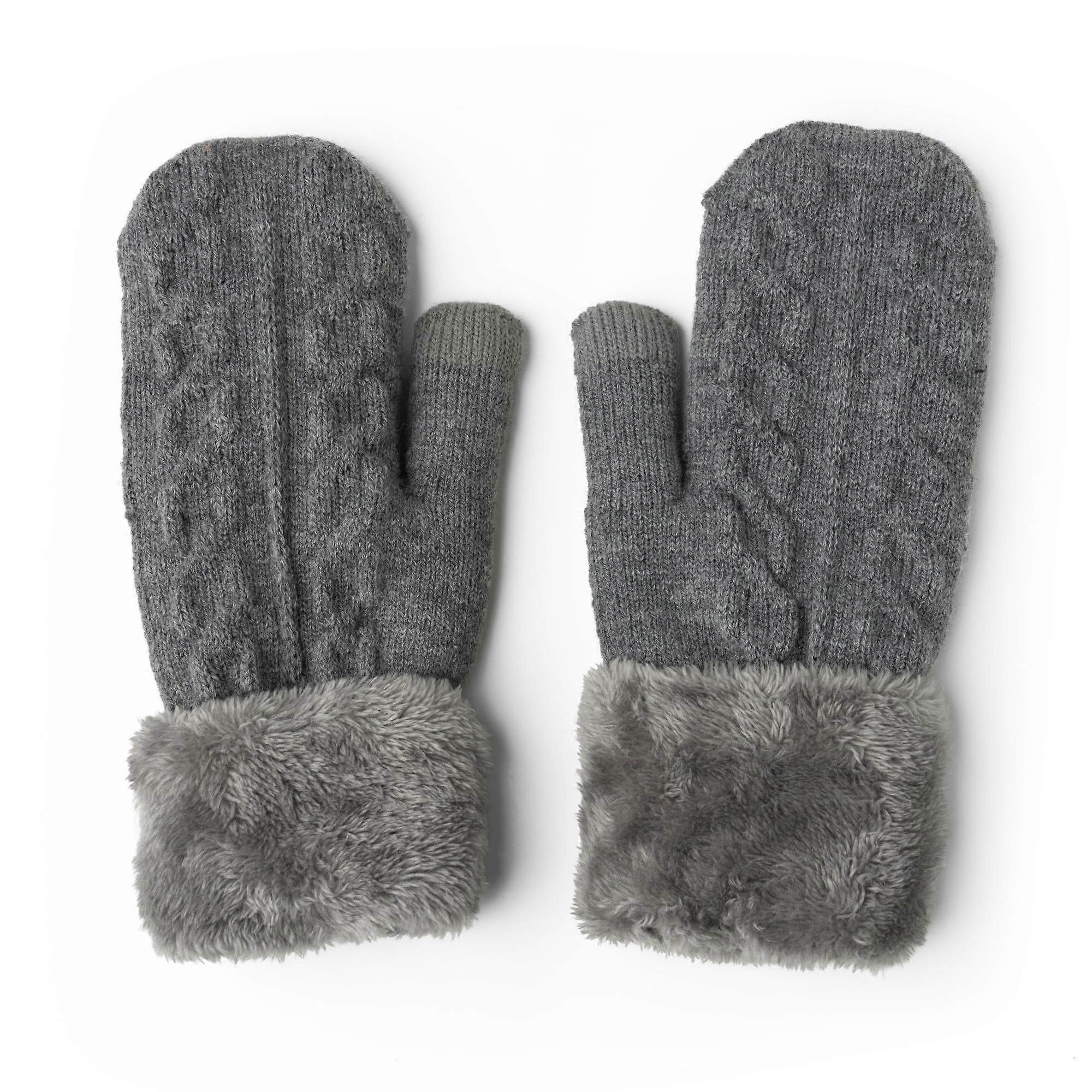 Warm Knit Mittens for Women, One Size with Plush Lining and Touchscreen Fingertips, Soft Winter Gloves, Various Colors