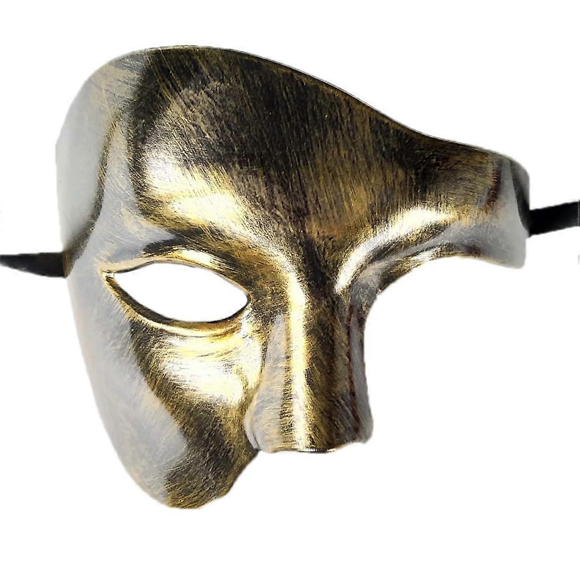 Halloween Phantom Mask for Men Gold Half Face One-Eyed Costume Accessory, Adjustable Fit, Durable Material