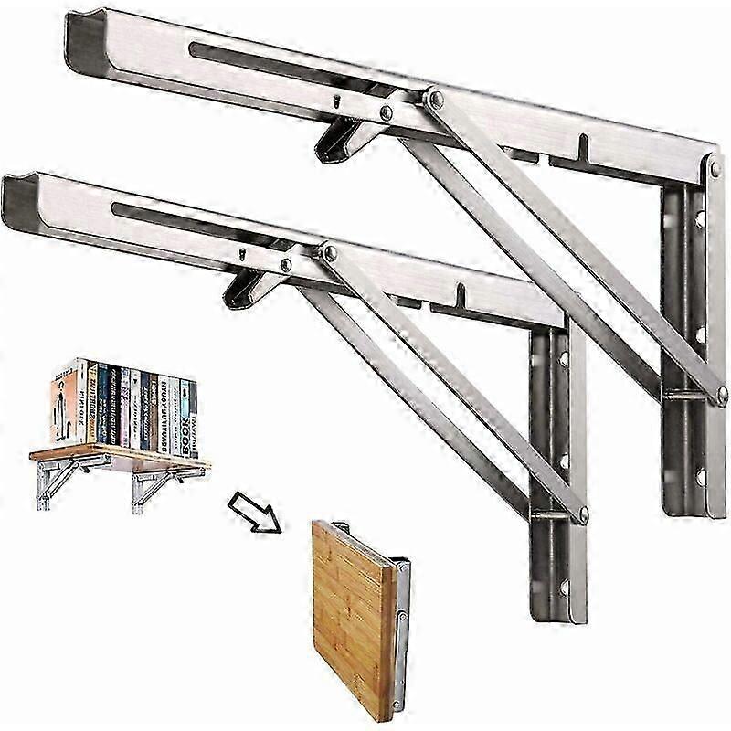 2pcs 300mm πτυσσόμενο ράφι τοίχων, πλαίσιο υποστήριξης ραφιών γκαράζ, πτυσσόμενο στήριγμα υποστήριξης ανοξείδωτου για πάγκο εργασίας, 113KG φορτίο-ρουλεμάν (χωρίς ξύλινο Bo
