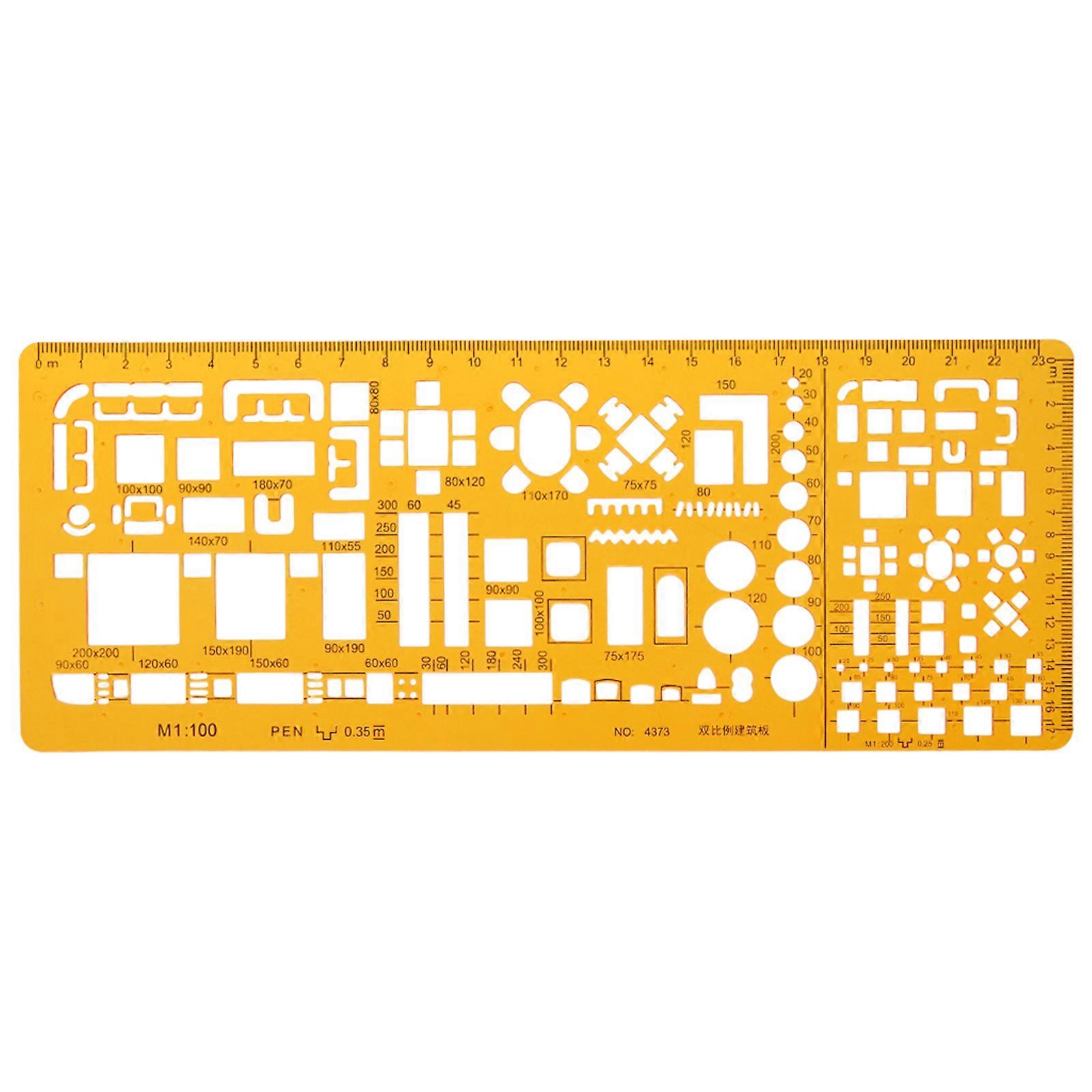 Professional Architectural Template Ruler Drawings Stencil Measuring Tool Supply Yellow