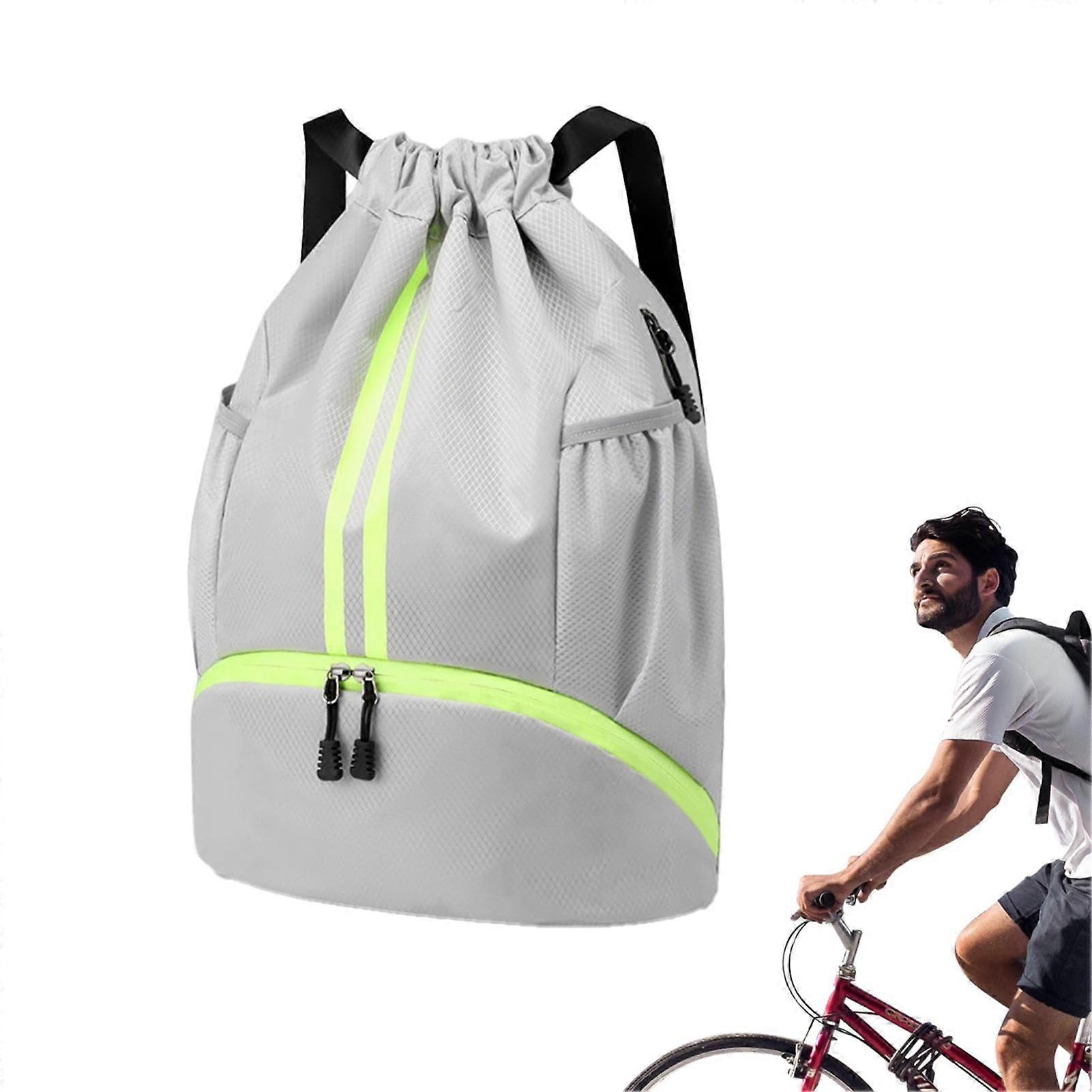 Football Backpack, Basketball Drawstring Bag with Shoe Compartment, Gray
